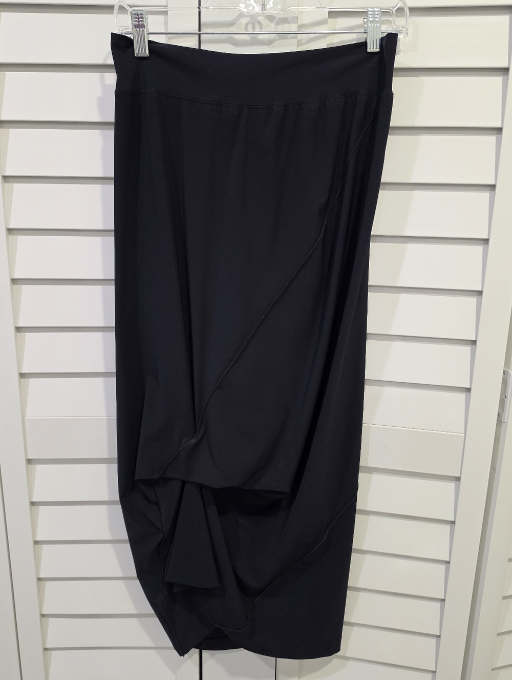 Porto Black Drape Cinch Midi Skirt Italian Fabric Asymmetrical Sz. 1